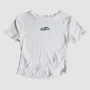 Homegirl Society Womens Cropped 'Car' Graphic T-Shirt-White-Size Medium-GUC
